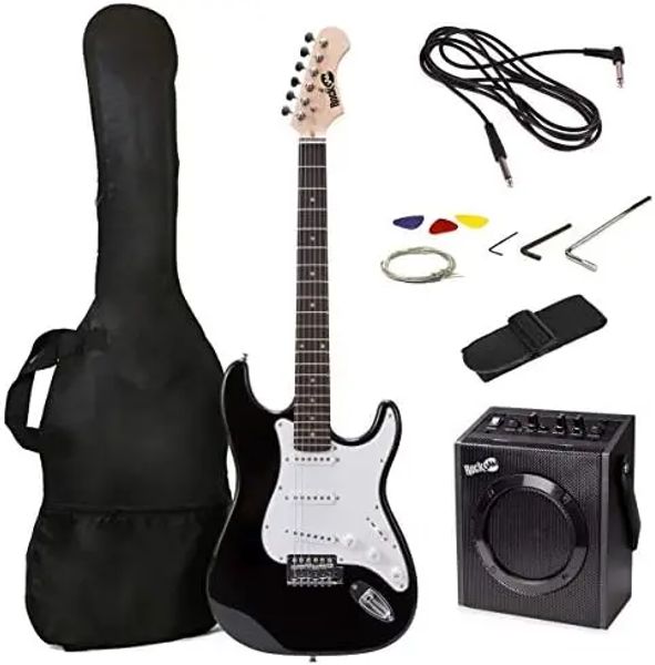 Superkit de guitarra elétrica com amplificador de 10 watts, Gig Bag, palhetas, pacote de 6 cordas, direita, Sunburst, completo (RJEG03SKSB)