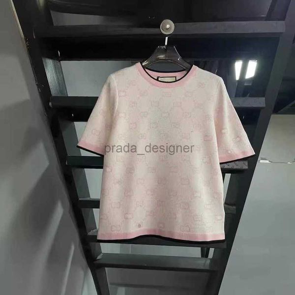 Designer camisola feminina 24ss primavera/verão nova combinação branco rosa casual em torno do pescoço pulôver manga curta camisa de malha