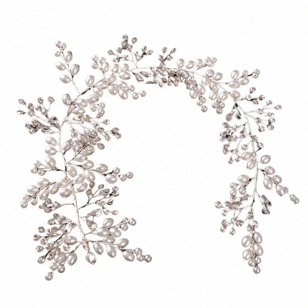 Fatti a mano Wired Crystal Rhinestes Perle Fr Sposa Matrimonio Gioielli da donna Capelli Vite Hairbands q35g #