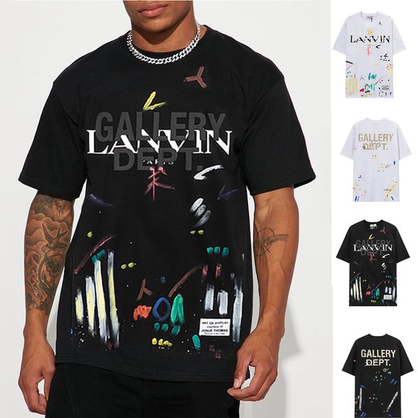 Langfan Lanvin сотрудничает с одной и той же футболкой с короткими рукавами и надписью Splashed Ink Letter, нарисованной вручную, с принтом граффити, мужская и женская мода