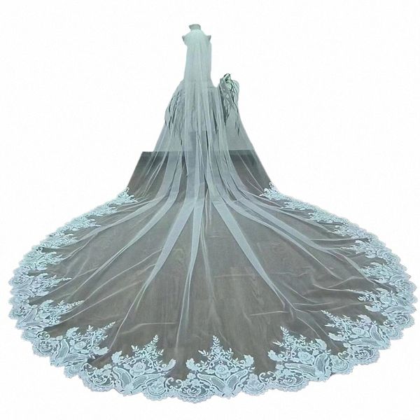 Foto reali Lg Appliques in pizzo Velo da sposa Bianco Avorio Cattedrale 1 strato Velo da sposa 3,5 metri Velo da sposa Accessori da sposa k7qH #