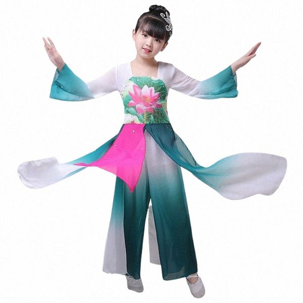 Детская классическая танцевальная одежда для девочек в китайском стиле, элегантная танцевальная одежда Янко, древний китайский танец с фанатами K7nN #