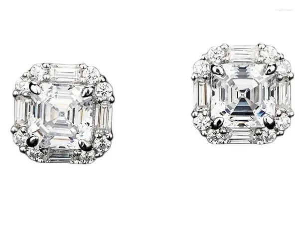 Longxin 925 prata esterlina asscher corte criado moissanite rubi pedra preciosa casamento simples orelha studs jóias finas presente