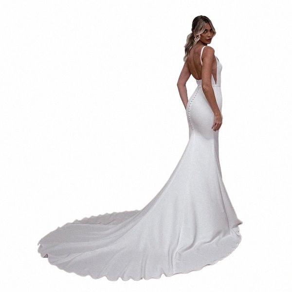 Lässige Hochzeit Dr Mermaid Backl Square Neck Crepe Rustikale Garten Brautkleider Einfache Braut Dres Robe de Mariee q7JA #