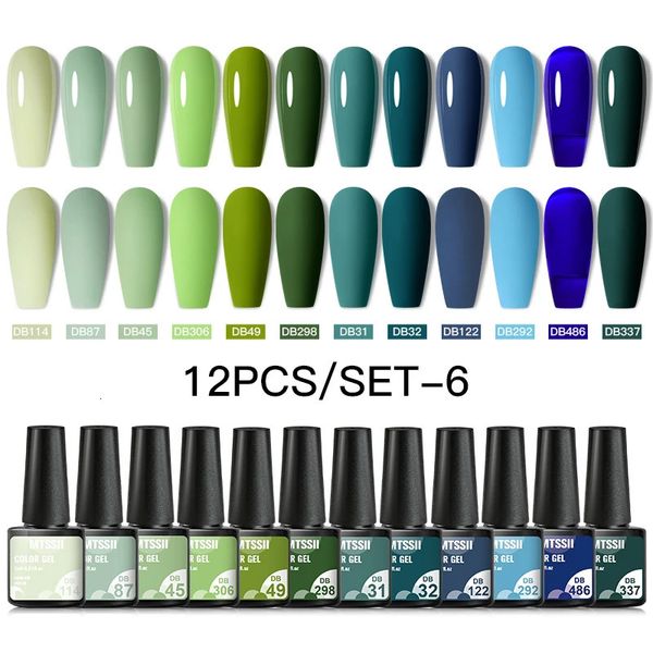 Mtssii 12 PCS Azul Roxo Cor Escura Gel Unha Polonês Híbrido de Longa Duração Para Base MatteTop Coat Soak Off UV LED Unhas de Gel Conjunto 240321