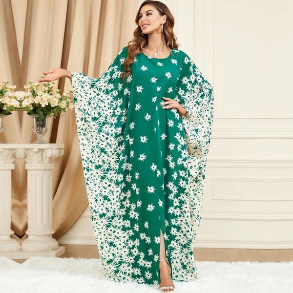 Abbigliamento etnico Moda Cuciture in pizzo Abaya musulmano Dubai Figura intera Maniche a pipistrello verde Abito ampio alla moda Plus Size Abito islamico da donna