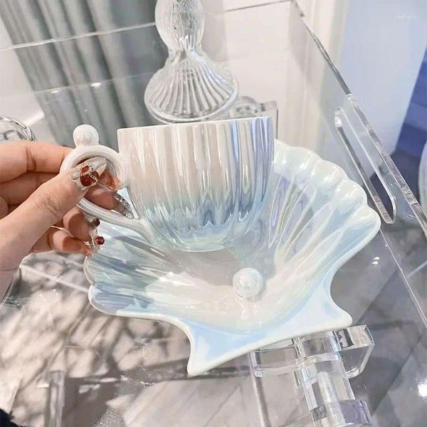 Tassen Farbverlauf Shell Keramik Tassen und Untertassen Home Frühstück Tee Kaffeetasse Urlaub Geschenk Kunst abstrakte Handwerk Dekoration