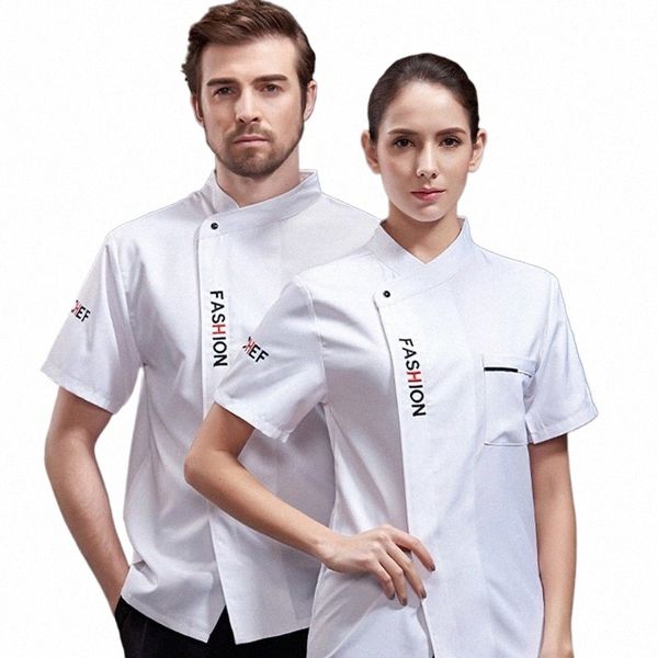 Chef Uniforme Manica Corta Ristorante Cuoco Cappotto Donne Baker Hotel Cucina Mensa Cameriere Vestiti v2EI #