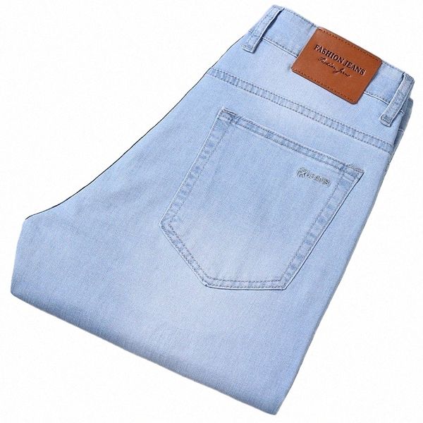 2023 Frühlings-Sommer-dünne Jeans-Klassiker-Stil Fi Stretch Regular Fit Denim-Hosen Männliche Marke Männer Mi Light Blue I0Y3 #