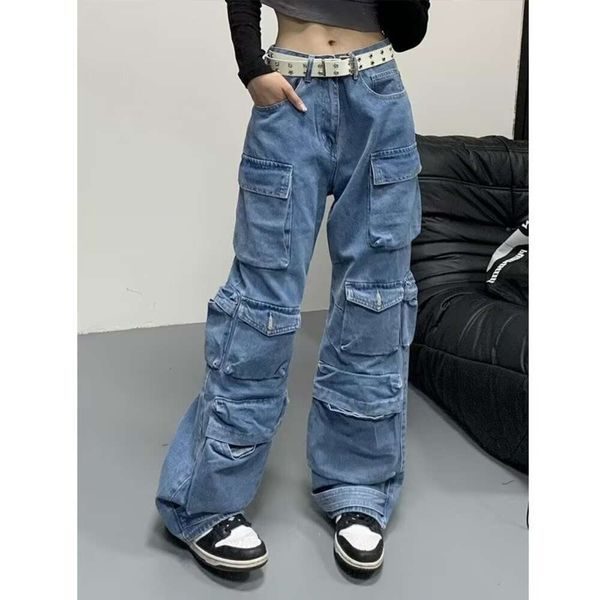EM American High Street потертые свободные джинсы с несколькими карманами. Модные брендовые широкие брюки в пол для мужчин и женщин с длинными брюками Design Sense.