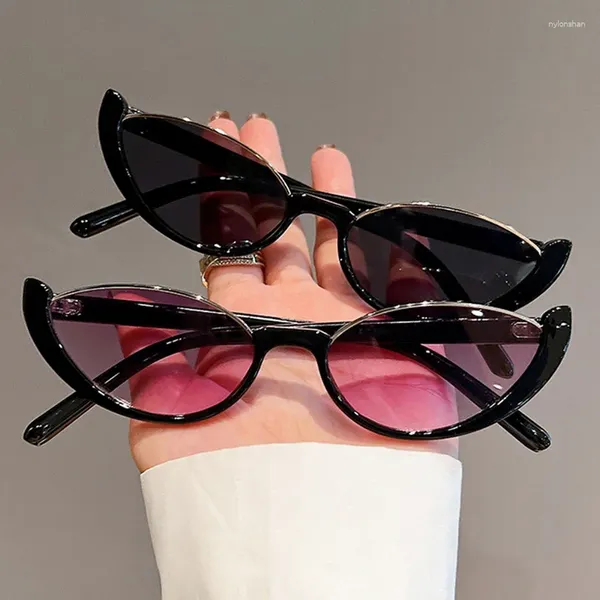 Óculos de sol y2k retro pequeno meio quadro mulheres gato olho na moda vintage moderno óculos de moda designer óculos de sol