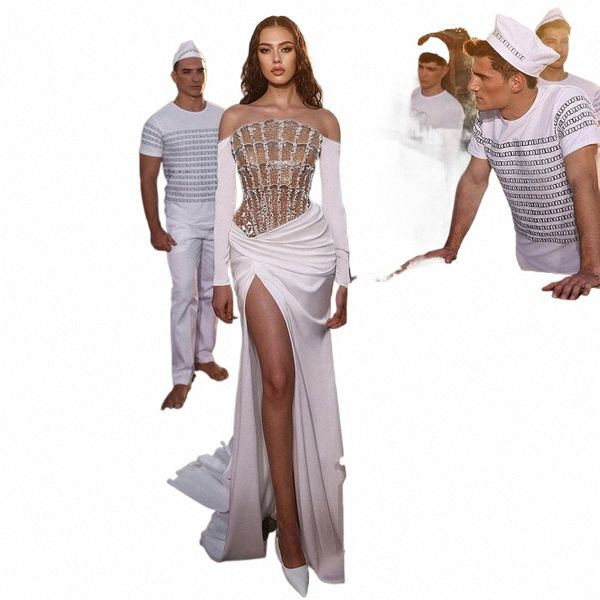 Shar Said Luxus Dubai Meerjungfrau Weiß Abend Dr 2024 Sexy Scalloped High Slit Prom Kleider für Frauen Hochzeit Party SS416 b4p7 #