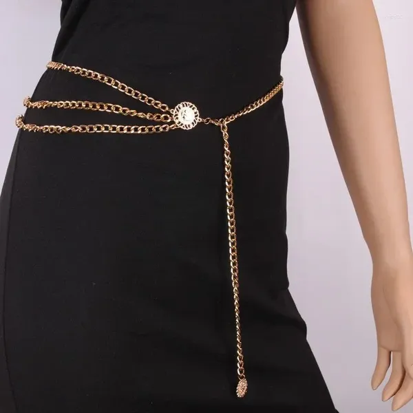Ремни винтажные металлические в стиле панк в стиле хип-хоп, универсальная поясная цепочка с подсолнухом/вязаный женский ремень для платья, высокие женские ремни
