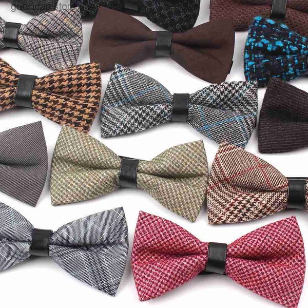 Yay bağları Yeni pamuklu papyon klasik ekose bowtie erkekler için kadınlar iş düğünü bowknot yetişkin erkekler bowties kravatlar sarı kırmızı kravat y240329