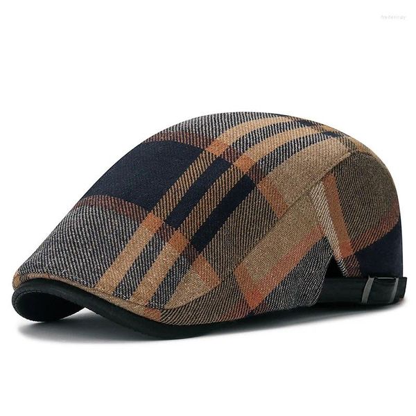 Berets 2024 homens boina boné adultos outono britânico vintage sboy chapéus para mulheres pintor pico bonés moda casual xadrez para frente chapéu