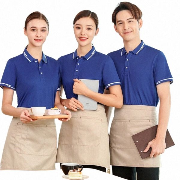 Verão Hotel Restaurante Catering T-shirt Chinês Hot Pot Barbecue Shop Grupo Garçom Workwear Polo Shirt Customizati b87O #