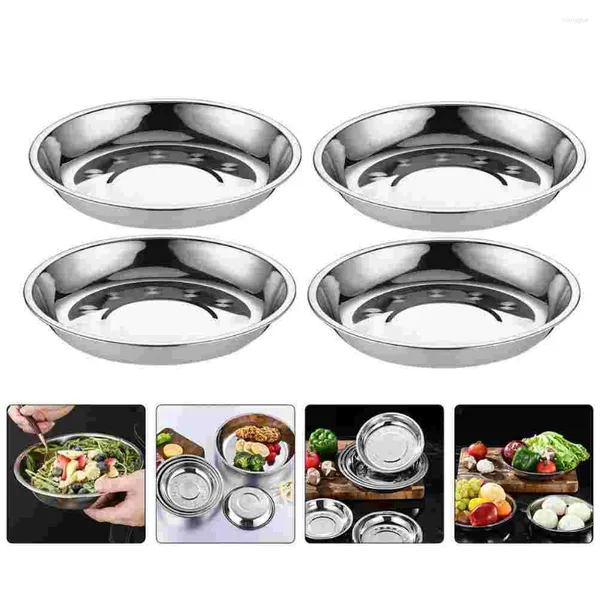 Utensílios de jantar 8 PCs Bandeja de jóias aço inoxidável Placas redondas Placas de jantar Recipientes de grelha Snack Serving