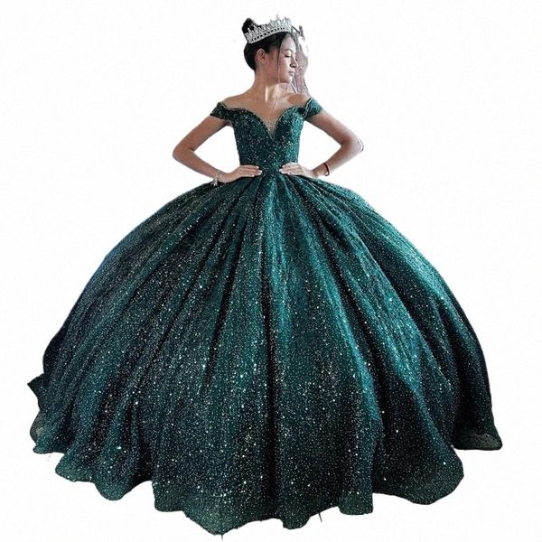 angelsbridep verde smeraldo abito di sfera quinceanera dres glitter tulle dolce 16 principe festa di compleanno abiti vestido de 15 anos A3mU #