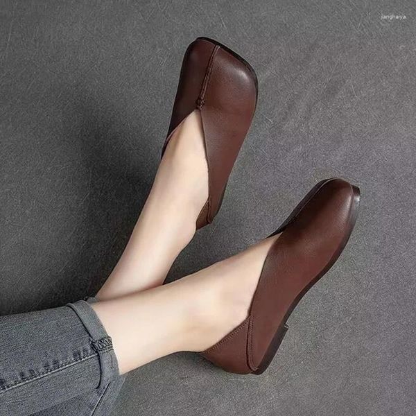 Casual Schuhe Retro Weiche Künstliche Leder Loafer Frau Vintage Karree Ballerinas Damen Bequeme Breite Passform Mokassin