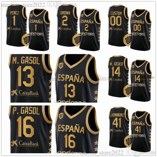 Camisas de basquete personalizadas 9 Ricky Rubio 23 Sergio Llull 4 Alberto Diaz 13 Marc 16 Pau Gasol 14 Willy 41 Juancho Hernangomez 5 Rudy Fernandez Santi Aldama