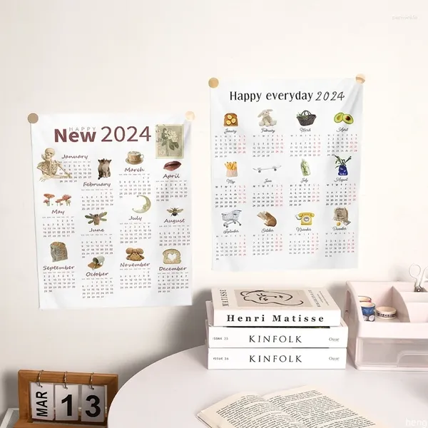 Wandteppiche 2024 Kalender Wandbehang Stoff Kawaii Hintergrund Mädchen Schlafzimmer Nachttisch Po Requisiten