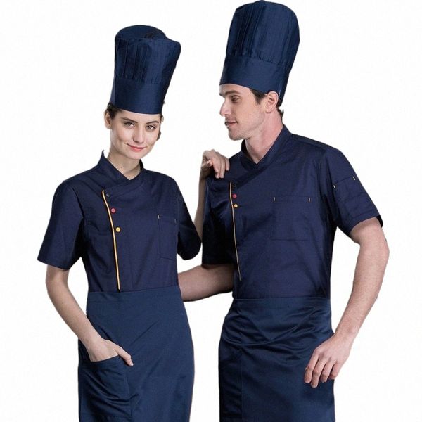 ristorante cuoco abbigliamento 2024 estate sottile Cott cappotto da cuoco uomini e donne ristorazione manica corta uniforme da lavoro giacca da cuoco economico J7DA #