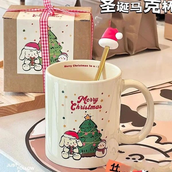 Kupalar Noel Seramik Noel Yaratıcı Kupa Yüksek Kapasiteli Karikatür Mutlu Kahve Çifti Kapak Yıl Hediyeleri