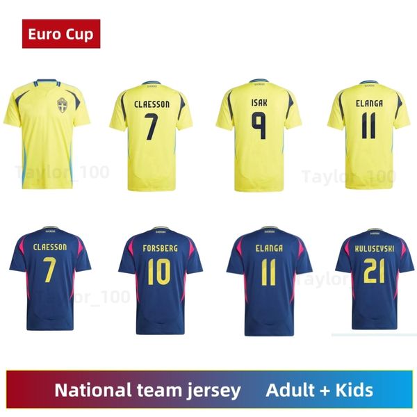 2024 Jerseys de futebol da Suécia Seleção Nacional 24 25 ISAK Forsberg Jansson Berg Ekdal Kulusevski Camisas de futebol de futebol masculino de futebol