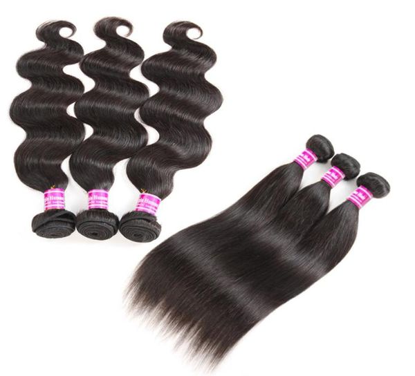 Capelli vergini brasiliani di grado 10A Tessuti per capelli umani lisci 3 pacchi 16 pollici Trame di onde del corpo estensioni dei capelli remy Colore naturale 5511000