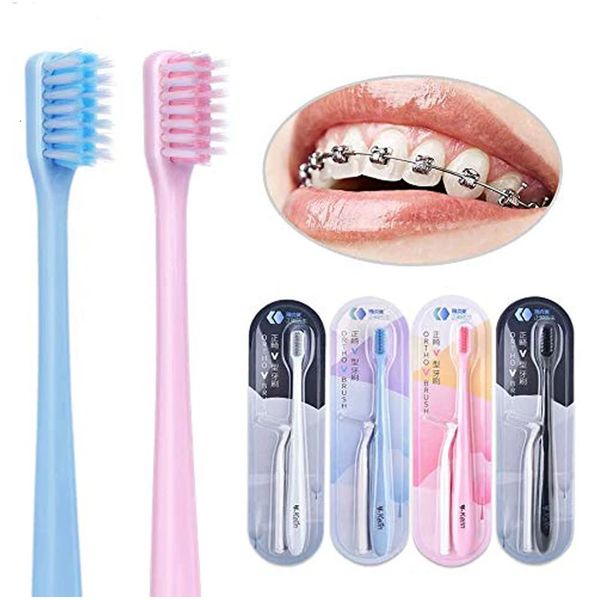 Ykelin 812 pcs Higiene Oral Cuidados Escovas de Dentes Ortodônticas VShaped Escova de Cerdas Macias com uma Escova Interdental 240329
