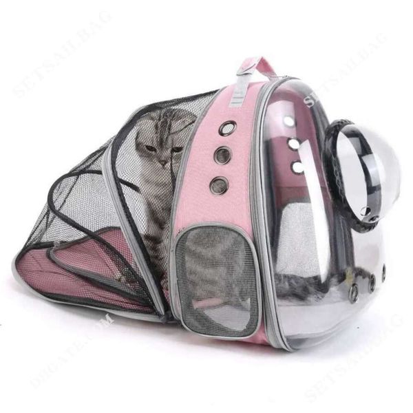 Sacos transportadores de animais de estimação caixas de transporte de gatos casas mochila expansível grande transparente pet viagem filhote de cachorro cão transporte espaço cápsula saco animais de estimação mochila