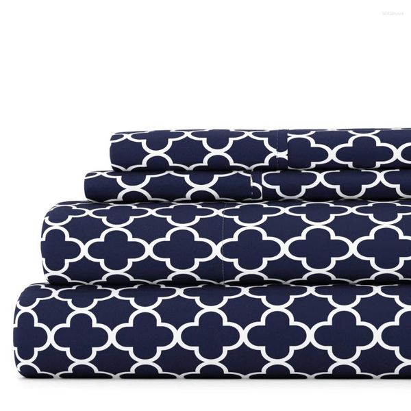 Conjuntos de cama Navy Quadrafoil Padrão 4 Peça Microfibra Cama Conjunto King Comforter S Luxo