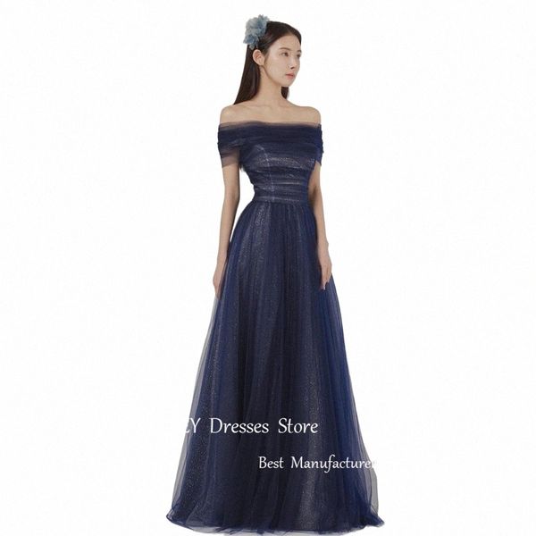 Oloey Glitter Blu Navy Tulle Lg Corea Dres da sera con Bolero Servizio fotografico di matrimonio Corsetto Indietro Abiti da ballo Party Dr 16Pp #