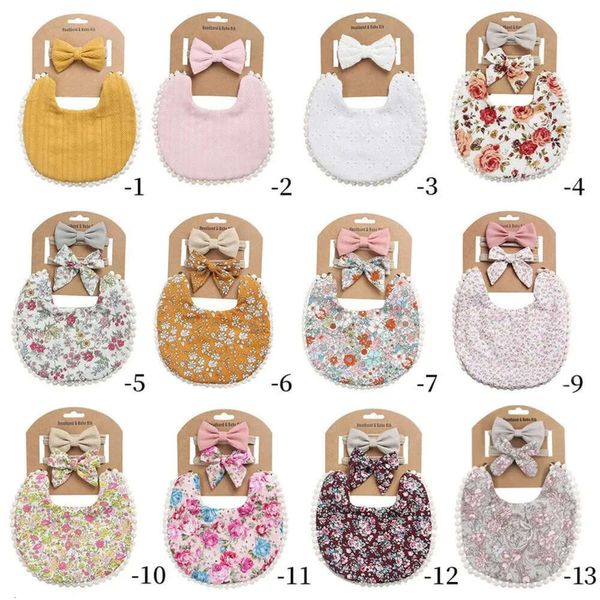 Bavaglini sbavati Bavaglini regolabili bifacciali in cotone per neonato Bandana per ragazza Boho Set di fasce e fiocchi per bambini