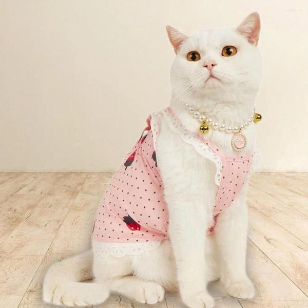 Cão vestuário gato saia morango padrão pet vestido verão pequena princesa cosplay traje