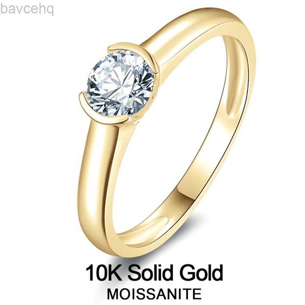 Anéis de casamento Lnngy certificados 5mm 0.5ct meia moldura moissanite anel para mulheres 10k ouro puro noivado solitaire anel de casamento jóias presente 24329