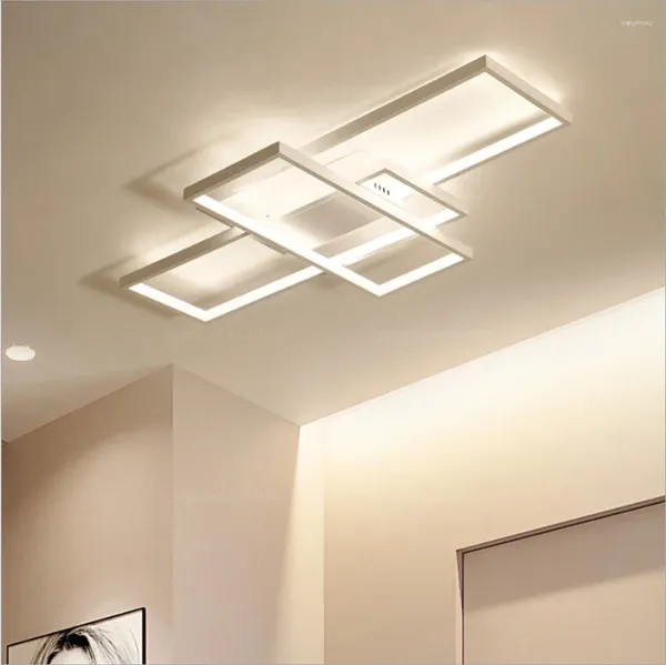 Luzes de teto retangulares LED para sala de estar preto branco lâmpada regulável controle remoto hall de entrada cozinha embutida