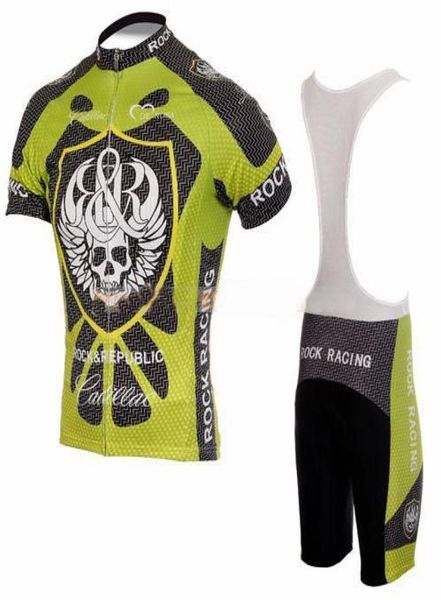 Cooles Skeleton Skull Racing TEAM Kurzarm-Fahrradtrikot in Grün + Trägerhose, Größe: S-XXXL5763498