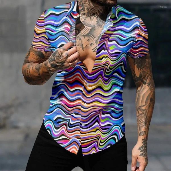 Herren Freizeithemden Hawaiihemd Männer Mode Welle Batik Streifen Streetwear Tops Urlaub Harajuku 3D-Druck Gemütlich Kurzarm Strand