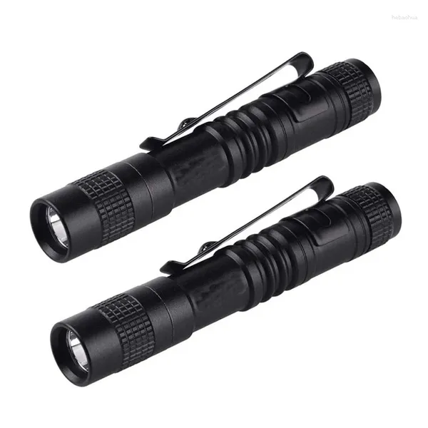 Lanternas portáteis 2x caneta tocha super pequena mini XPE-R3 LED lâmpada cinto clipe bolso de luz com coldre