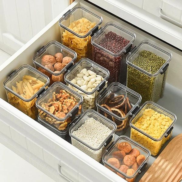 Depolama Şişeleri Gıda Konteynerleri Mutfak Dökme Tahıllar Kiler Organizatör İstiflenebilir Plastik Kutu Kavanozları Mühürlü Ev Ürünleri