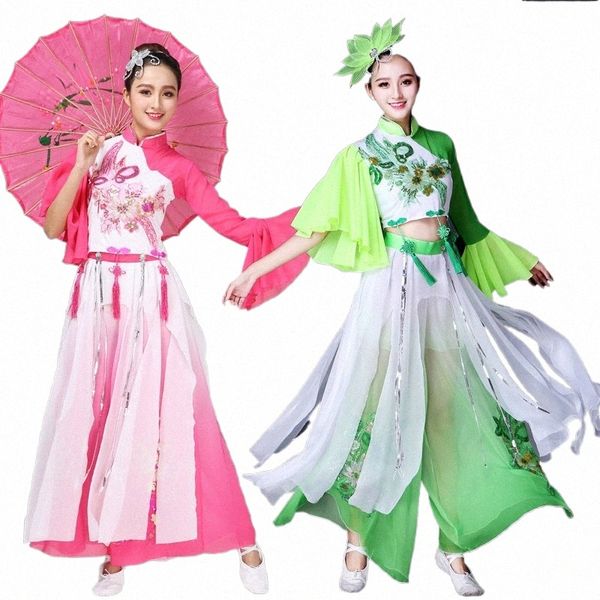 Yangko Танцевальные костюмы Летняя традиционная китайская одежда Женщины Древний китайский стиль Танцевальная одежда Народный танцевальный костюм Fan Dance 18li #