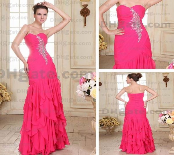 Fuchsia Abendkleid Meerjungfrau Seitenschlitz Chiffon bodenlangen Rüschen Ballkleider Echtes tatsächliches Bild DHYZ 028052395