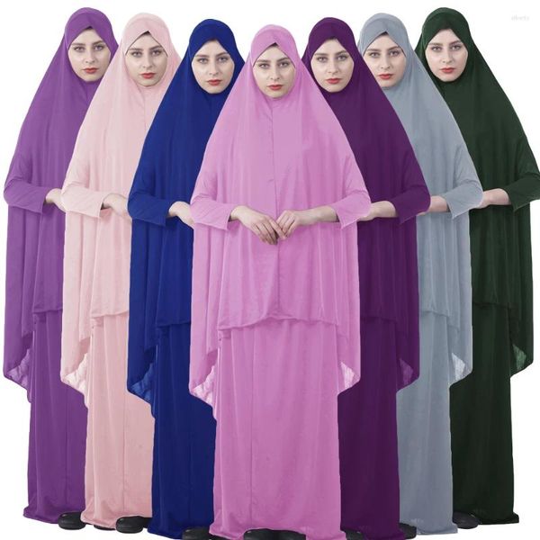 Roupas étnicas Eid Ramadã Mulheres Muçulmanas No alto Khimar abayas Islâmica Tops Salia 2 Peças Conjunto Arábica Abaya Kaftan Oração