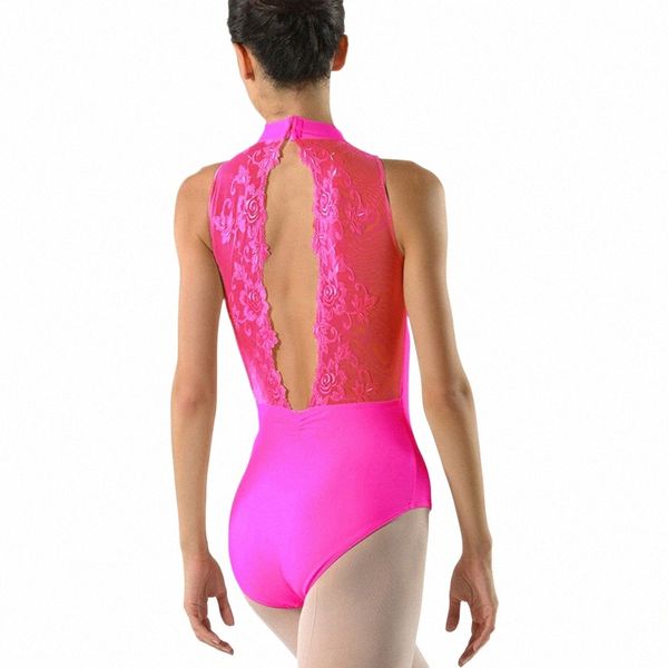 midee Lace Backl Dance Leotards para meninas Mulheres Mock Neck Sleevel Modern Ctemporary Lyrical Stage Dance Cotume Adulto A8Mc #