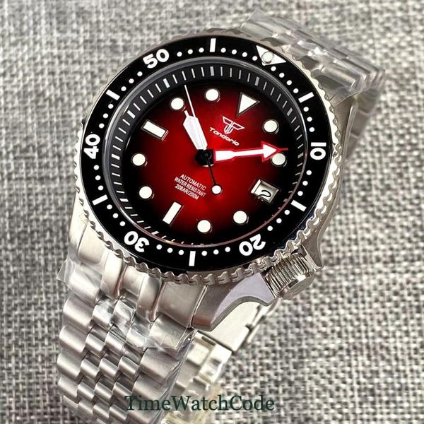 Relógios de pulso Tandorio 20Bar Mergulho Relógio Automático para Homens Luminoso Dial Vermelho NH35 Safira Cristal 200m À Prova D 'Água 41mm Reloj Hombre