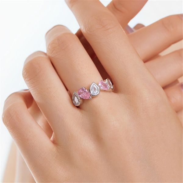 Luxuriöse blaue Birnen-Diamantringe für Frauen, Hochzeit, 925er Sterlingsilber, rosa Designer-Ring für Damen, 5A-Zirkonia, Modeschmuck, lässig, täglich, Outfit, Reise, Geschenkbox, Größe 6–9