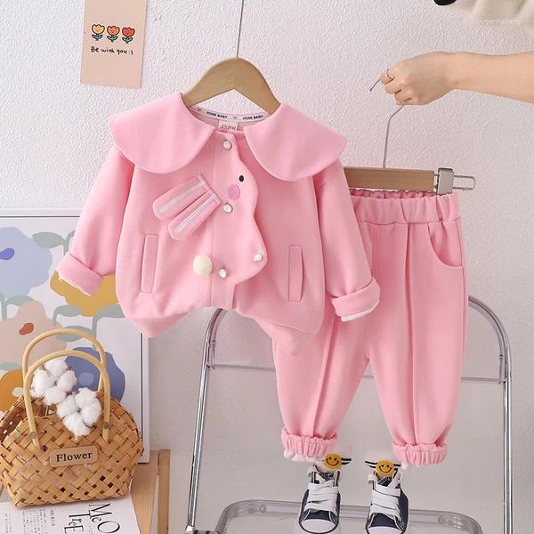 Kleidung Sets Baby Mädchen Kleidung 2024 Frühling Koreanische Mode Umlegekragen Kaninchen Langarm Jacken Und Jeans Mädchen Boutique Outfit set