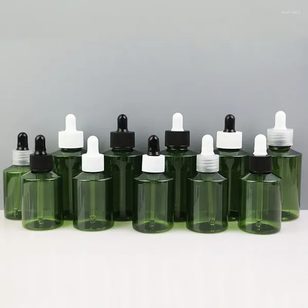 Garrafas de armazenamento 50ml conta-gotas garrafa de óleo essencial plástico pet preto tampa branca verde oblíqua ombro recipiente cosmético