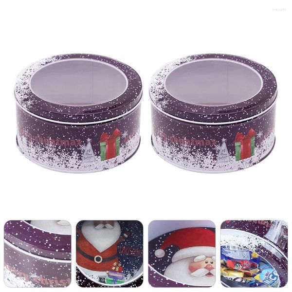 Garrafas de armazenamento 2 pçs latas de presente de natal papai noel boneco de neve redonda caixas de doces de biscoito natal padaria deleite para fontes de festa de férias